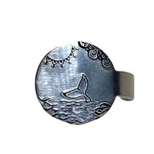 Handmade 8/9 stamped ocean scene silver adjustable hypoallergenic medallion ring
